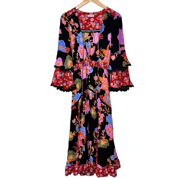 Free People Penny Printed Maxi Bodysuit Dress. Boho Floral Bright Lace Ruffle XS - Picture 11 of 16